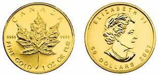 The Canadiam Gold Maple Leaf Coin Features Queen Elizabeth On The Observe Side.